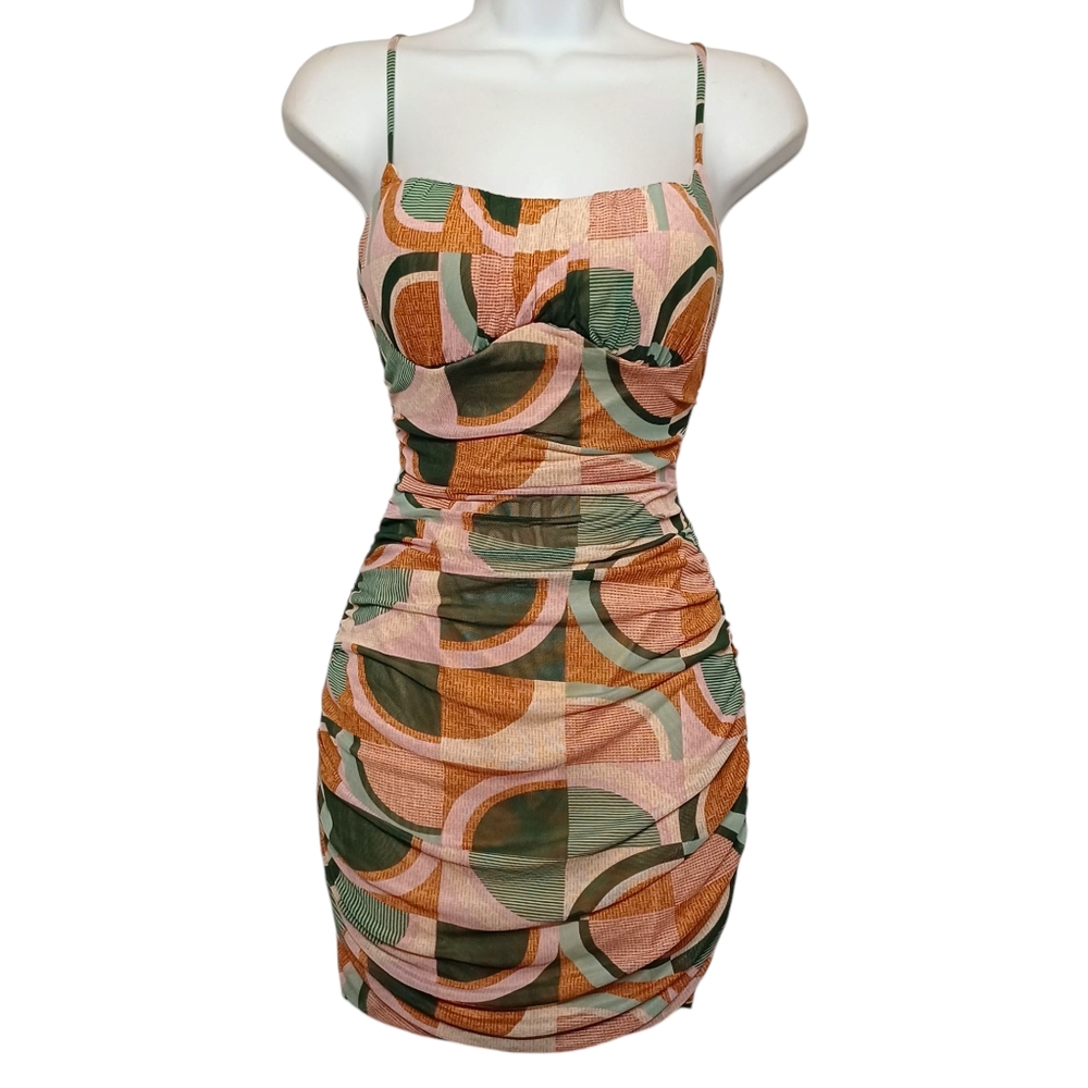 PRIVY Dress Medium Retro Colorful Mini Bodycon Lace Up Back Cocktail Summer NWT